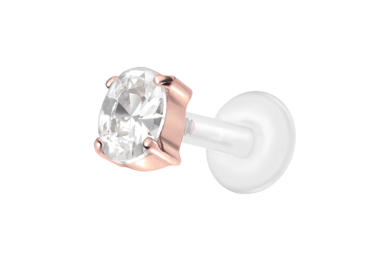 PTFE Labret Piercing mit Innengewinde + Titan-Aufsatz EINGEFASSTES KRISTALLOVAL